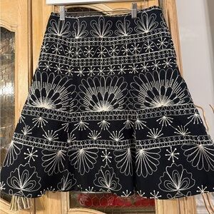 Nanette Lepore Black and White Floral Embroidered Skirt